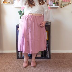 Pink Button Down Midi Skirt